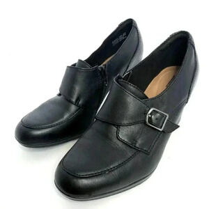 Clarks Black Leather Heeled Mule With Buckle Women's Size 10 Heels